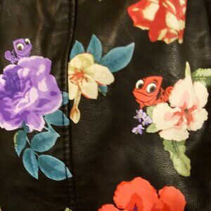 Disney Rapunzel Moto Jacket Black Floral Size 9/10 Tangled